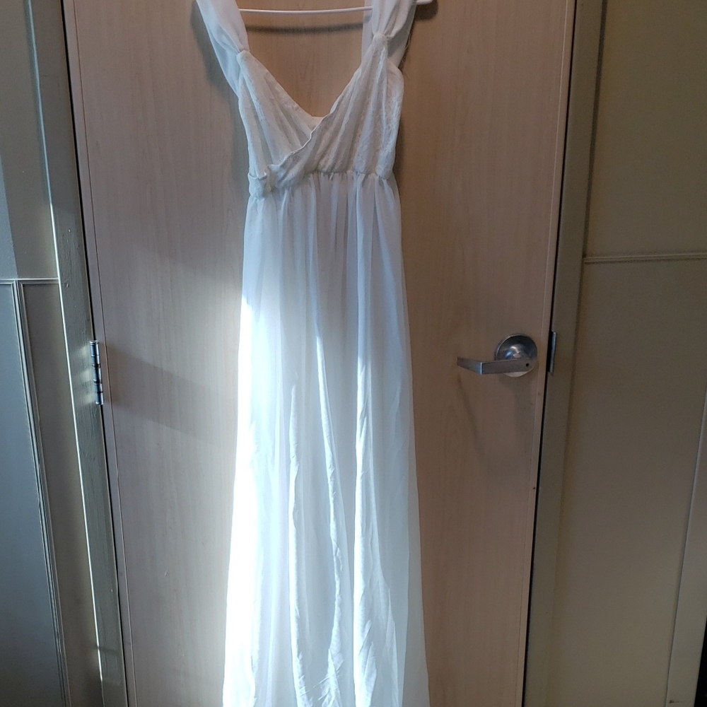 Maternity Shoot Dress Sleeveless White Chiffon Cross-front Stretch Lace Size M